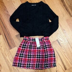 GB Girls Black Sweater and Pink Plaid Skirt Set